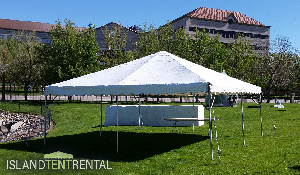 20 by 20 tent on an open lawn